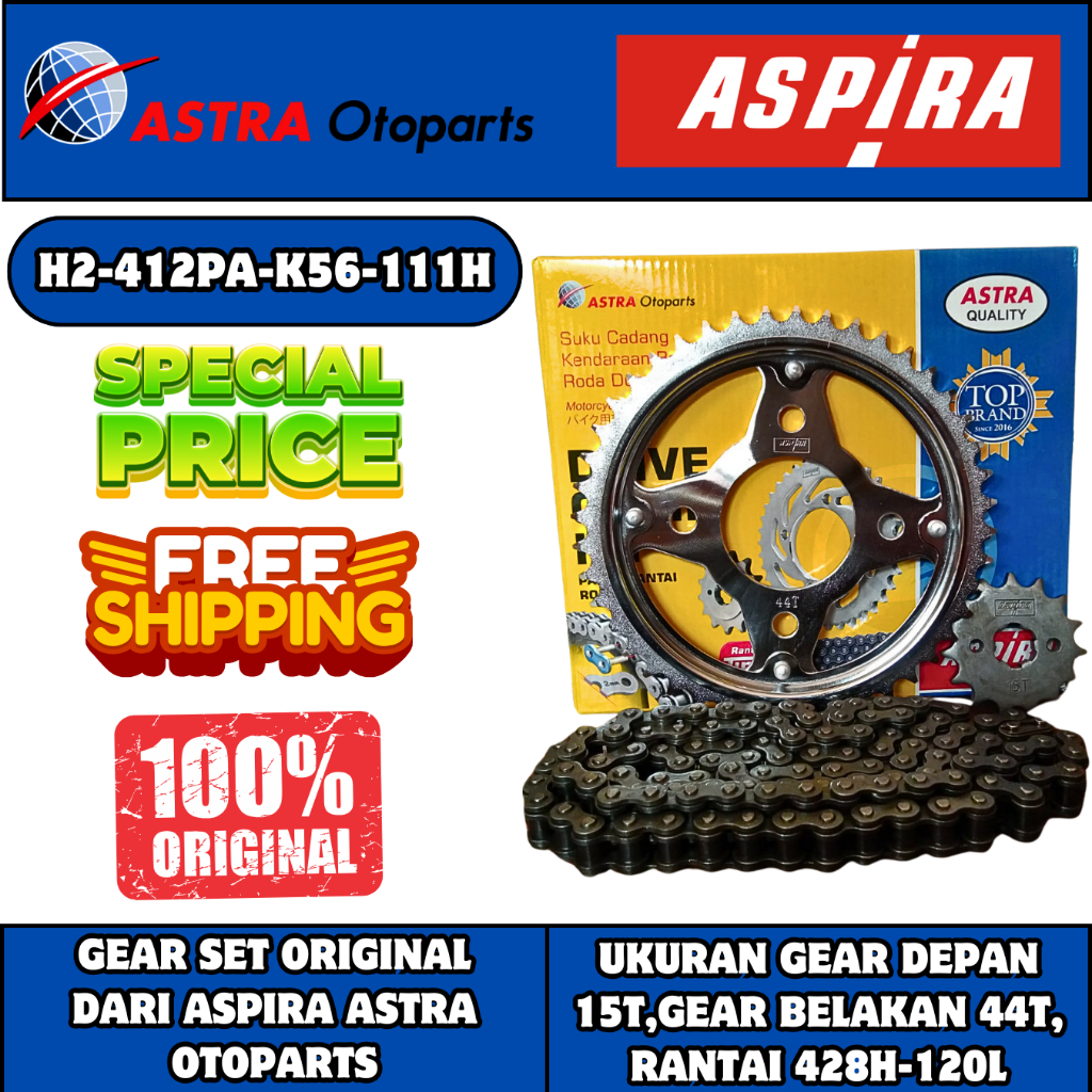 Gir Set Motor Honda Supra GTR 150 , Sonic 150 Aspira K56 - 111 H ORI Gir Depan Belakang + Rantai