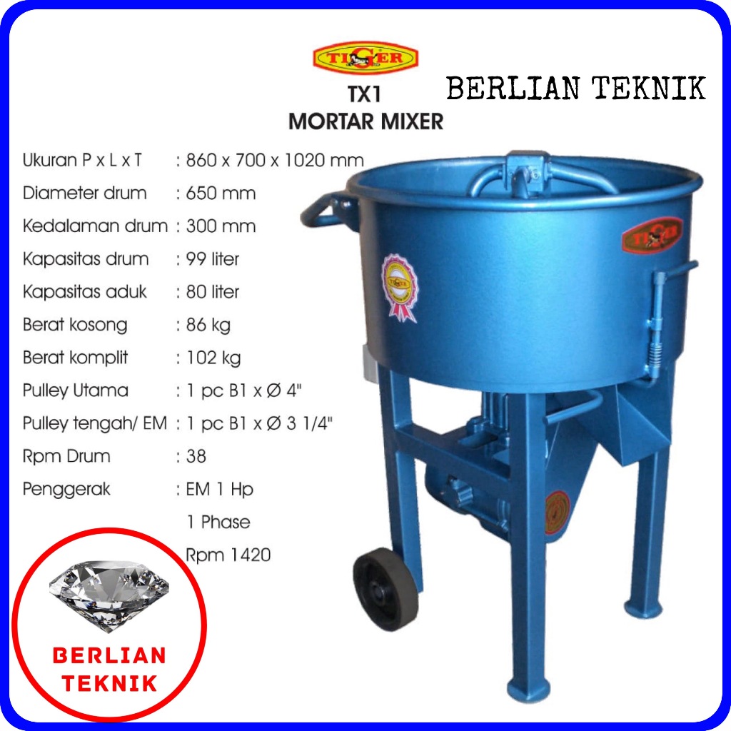 Beton Molen Mortar Mixer Semen TIGER TX 1