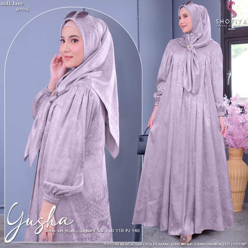 Yusha set hijab shofiya / yusha series shofiya / original shofiya / silk jaguar shofiya / gamis eleg