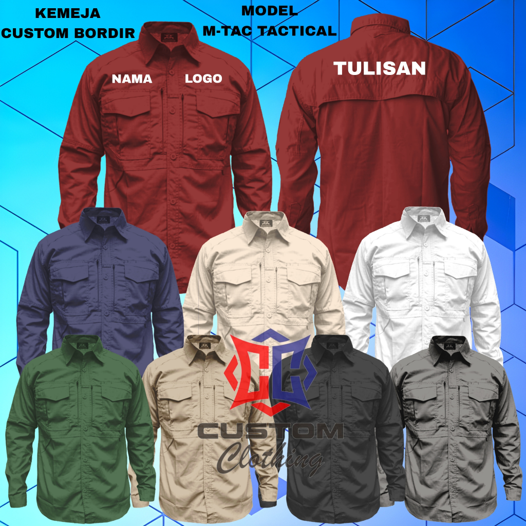 Kemeja Tactical Lengan Panjang Baju Pdl Bordir Custom Bahan American Drill