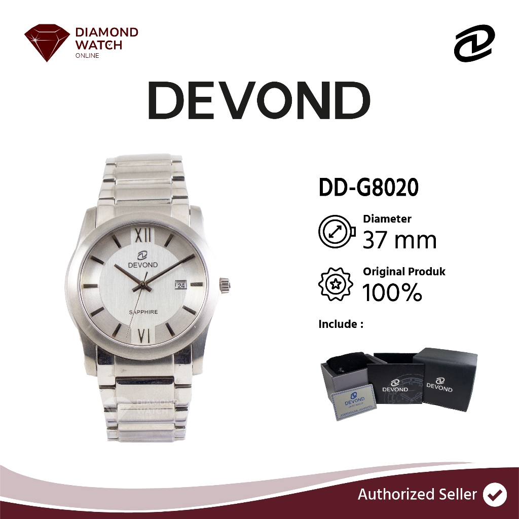 Devond Sapphire 37 mm Dial White Steel Strap with Date DD-G8020