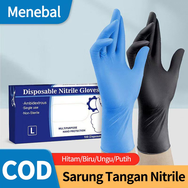 100PCS Sarung Tangan Nitrile Hitam/Biru/Ungu/Putih Tebal Super Kuat Untuk Medis Dan Industri