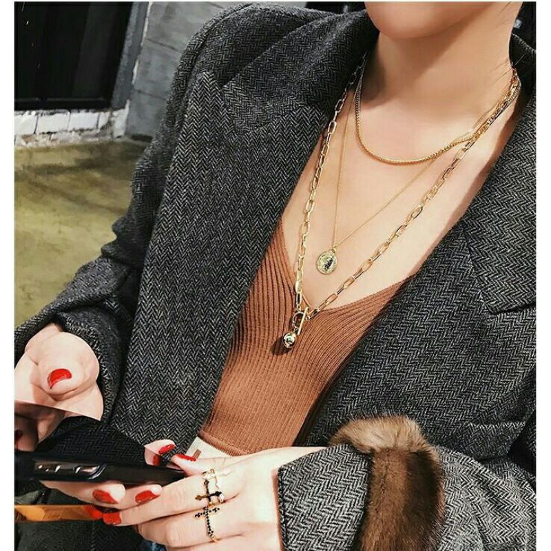 Kalung Wanita Korea 3 Layer Coin gold #Korean multilayer necklace