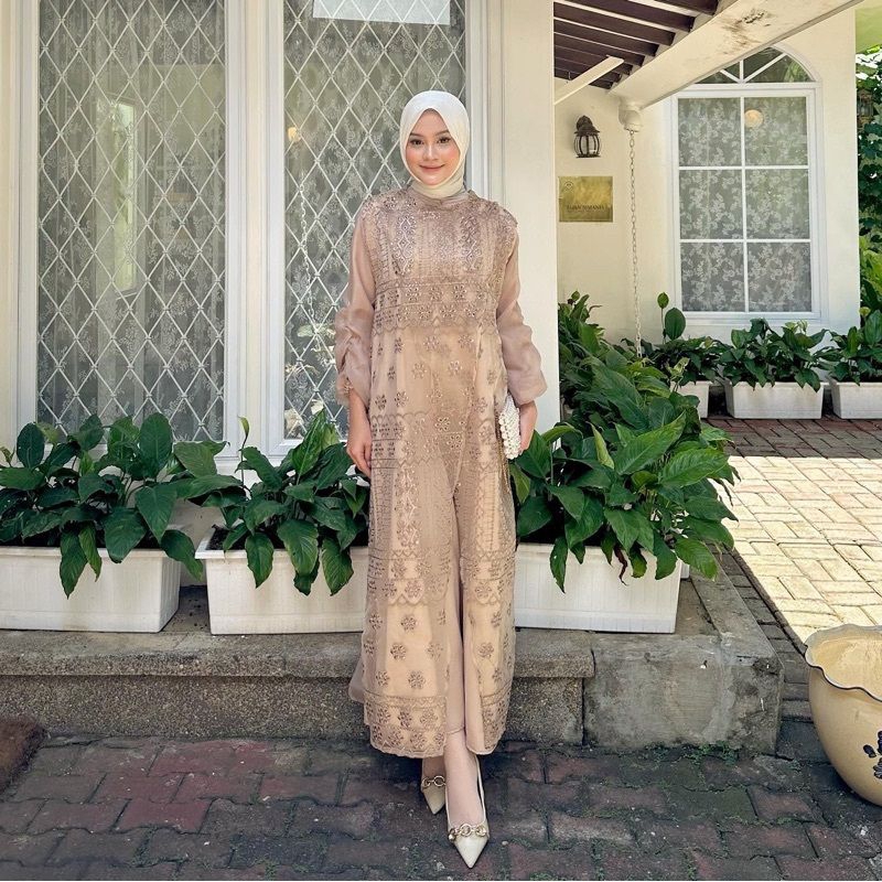 CaiLa Outer Long Dress Kondangan/Outer Dress Organza/Dress brokat