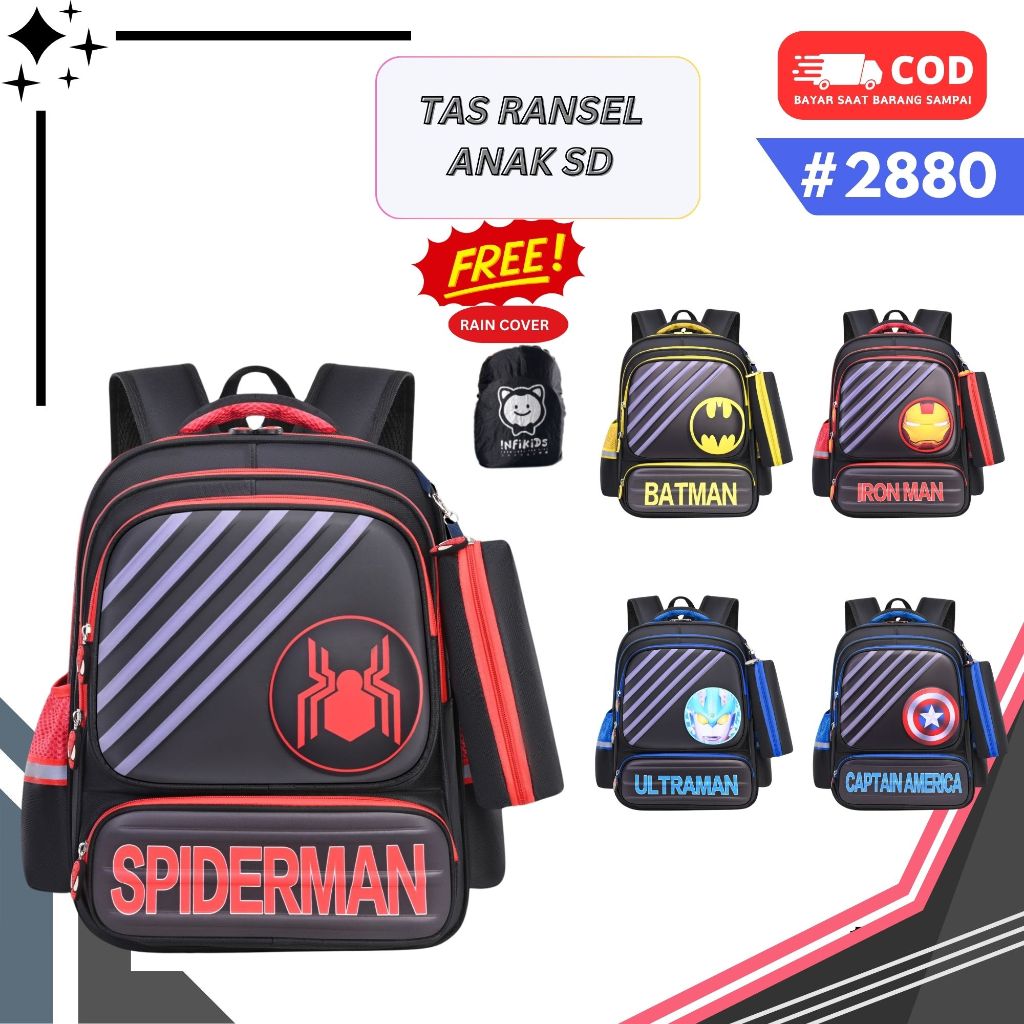 Tas Ransel Anak Sekolah SD Laki laki Untuk Anak Cowok SD hero black 2880