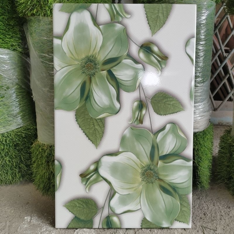KERAMIK DINDING 25X40 GLOSSY MOTIF BUNGA HIJAU
