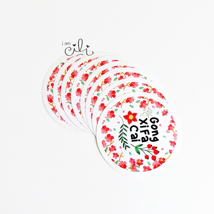 

(SCNY039/SCNY040) Stiker Imlek Cny Sincia FLOWER untuk toples paperbag dus kotak iamcili [32 pcs]