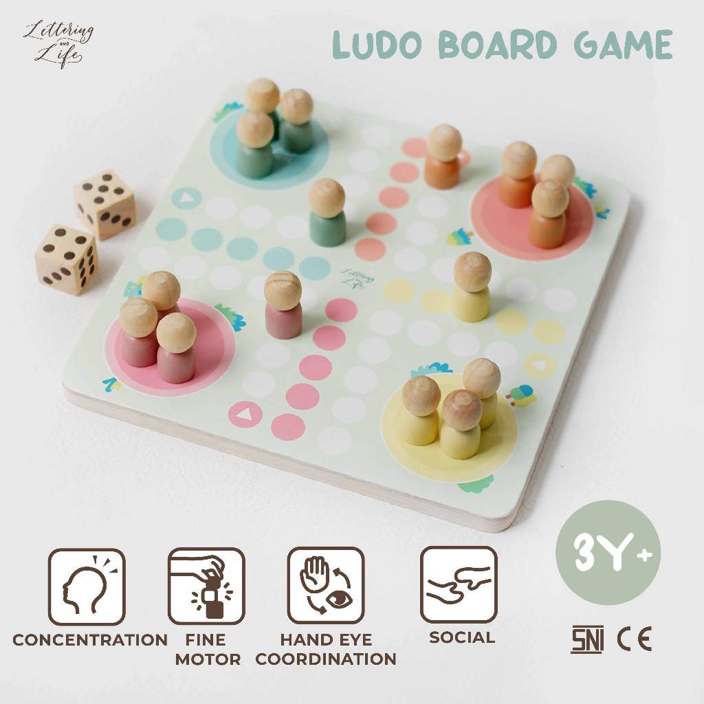 Lettering and Life Ludo Board Game Wooden Toys - Mainan Kayu Papan Ludo Edukasi Anak