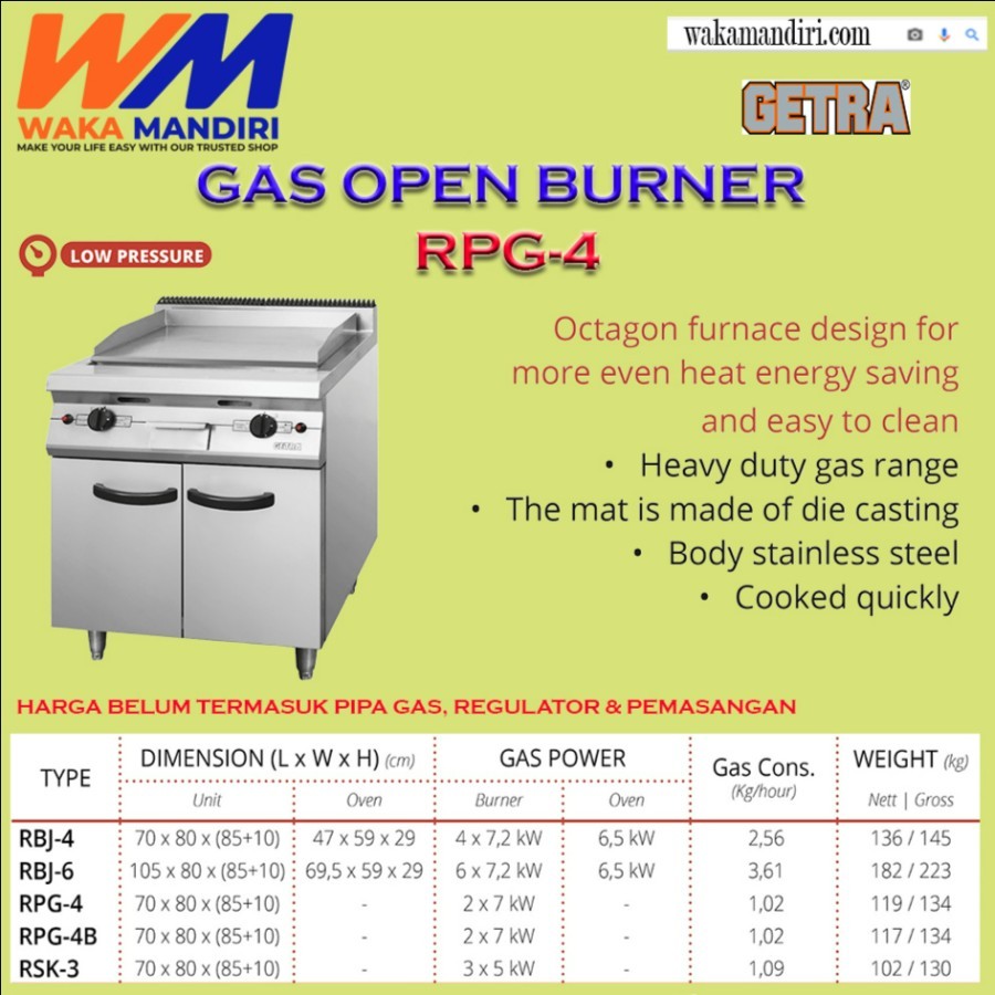 GAS GRIDDLE FULL FLAT GETRA RPG 4 KOMPOR PEMANGGANG KABINET