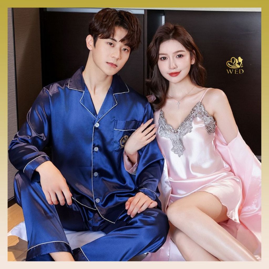 WED Piyama Pengantin Baju Tidur Kimono Pria dan Wanita / Baju Tidur Kimono Wedding Day Bahan Satin B