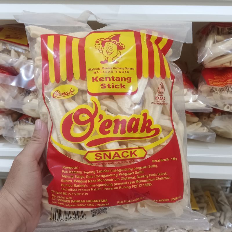 

Snack Kentang Stik Mereka O'enak, Makanan Ringan Kentang Goreng Merek O'enak