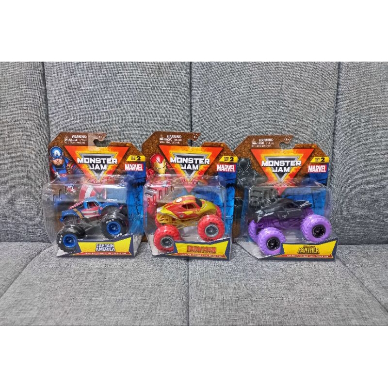 Monster Jam Series 2 Marvel Captain America, Ironman, Black Panther Original - Mainan Mobil Balap An