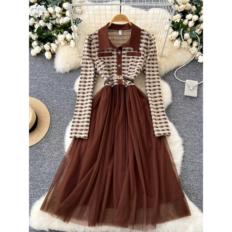 Dress wanita korea coklat with belt