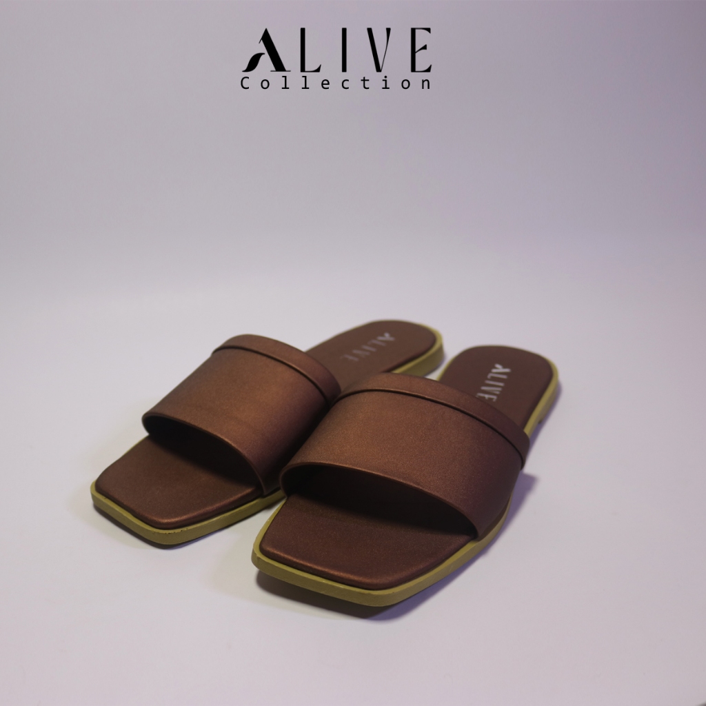 ALIVE - Sandal Flat Wanita DEVI Cokelat by Alive Collection sendal kekinian ORIGINAL - Sandal Murah 