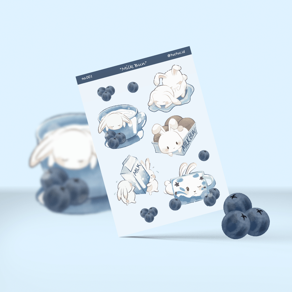 

✨tuctuc.id✨ Stiker UV MILK BUN no.001 kelinci lucu blueberry biru | bisa custom desain