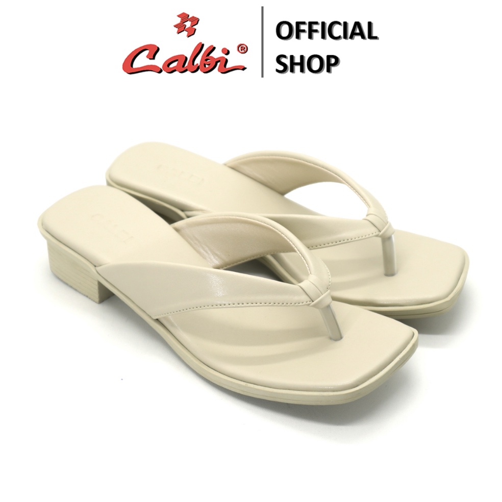 BOOMING CALBI HF 46andal Block Sandal Heels 4cm Kulit Jepit Perempuan OOTD Polos Casey