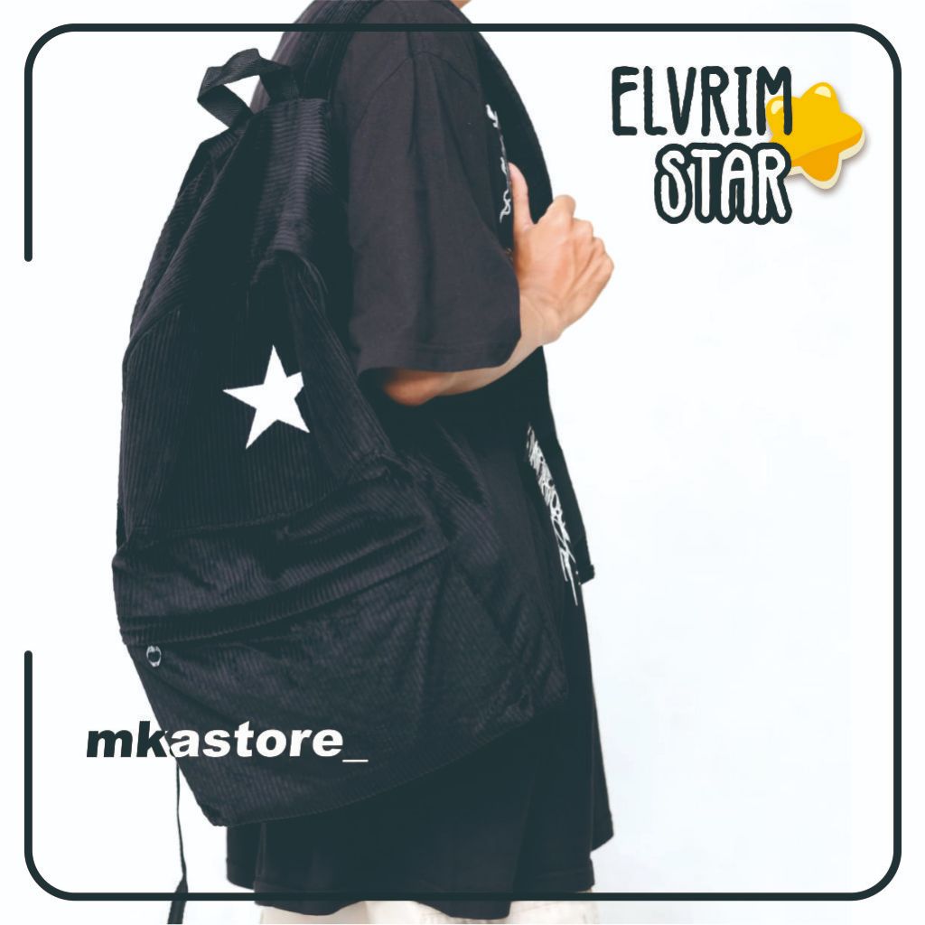 TAS RANSEL BACKPACK CORDUROY UNISEX | ELVRIM STAR CORDUROY HITAM