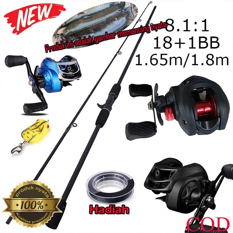 Koleksi Terbaru HAIYI FISHING Joran Pancing Set Carbon Baitcasting Fishing Rod Metal Reel Max Drag 8