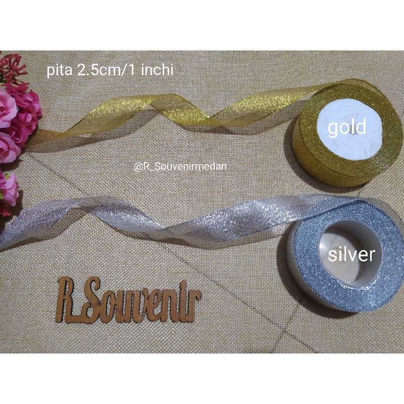 

(1 meter)Pita Glitter Gold dan Silver 1 inchi/2.5cm/pita buket/bunga buket/bahan mahar/diy/bahan kreatifitas