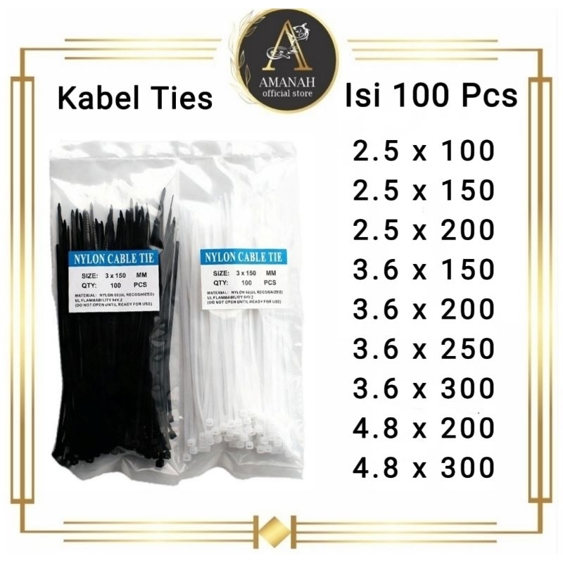

Kabel Ties / Cable Tie 1Pack isi 100PCS 10cm , 15cm , 20cm , 25cm , 30cm / Kabel Tie / Cable Tis / Kabel Tis / Nylon Cable Tie 10cm , 15cm , 20cm , 25cm , 30cm Serbaguna Hitam Putih Warna Warni