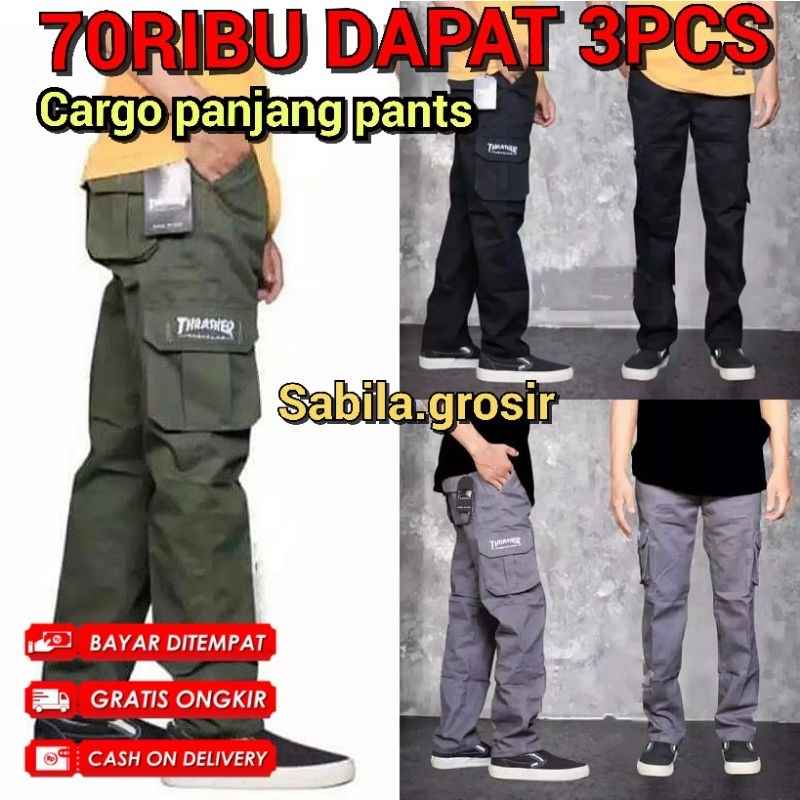PAKET 3PCS 70RB CELANA PANJANG CARGO PRIA DEWASA | CELANA PRIA DEWASA CARGO PINGGANG RIP KARET ELAST