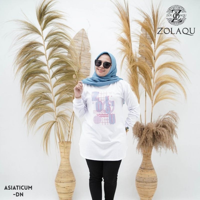BAJU ATASAN KAOS DISTRO ZOLAQU POLOS SEMITUNIK PUTIH ASIATICUM TEBAL ZLQ WANITA LENGAN PANJANG KOMBI