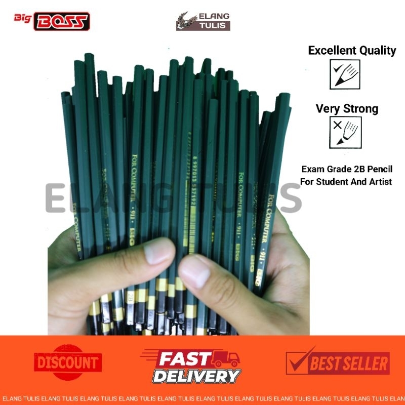 

1 Pcs BIG Pensil 2B Standar Ujian | Komputer Graphite Pencil Extra Dark PS-911