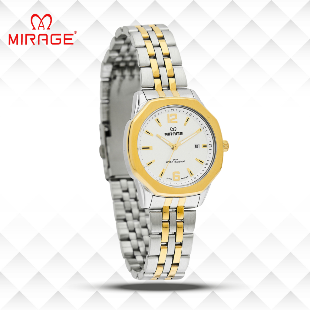 Mirage Jam Tangan Wanita Analog 8825 L Silver Gold Original Stainless