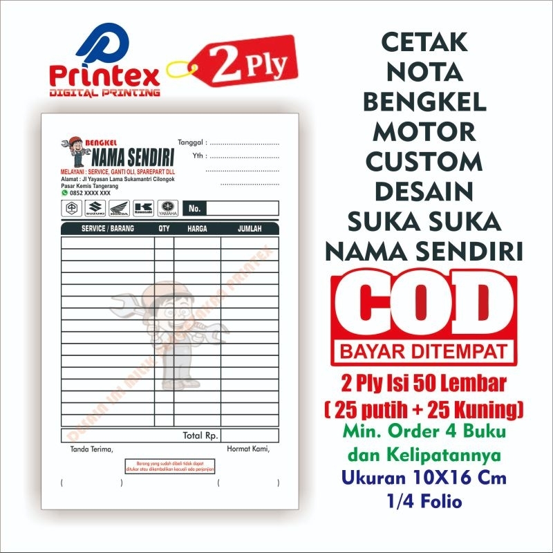 

Cetak Nota Bengkel Motor 2 ply custom Nama Sendiri Desain Suka suka