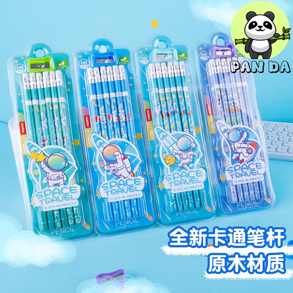 

PENSIL 2B SET 3251 ISI 12PCS ASTRONAUT RAUTAN PENCIL SHARPENER SPACE TRAVEL WITH ERASER PENGHAPUS SOUVERNIR