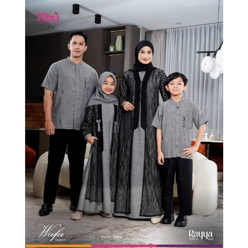 READY SARIMBIT TERBARU 2025 COUPLE FAMILY LEBARAN RAYYA SERIES WAFA GREY BY NBRS FASHION - BAJU BUSA