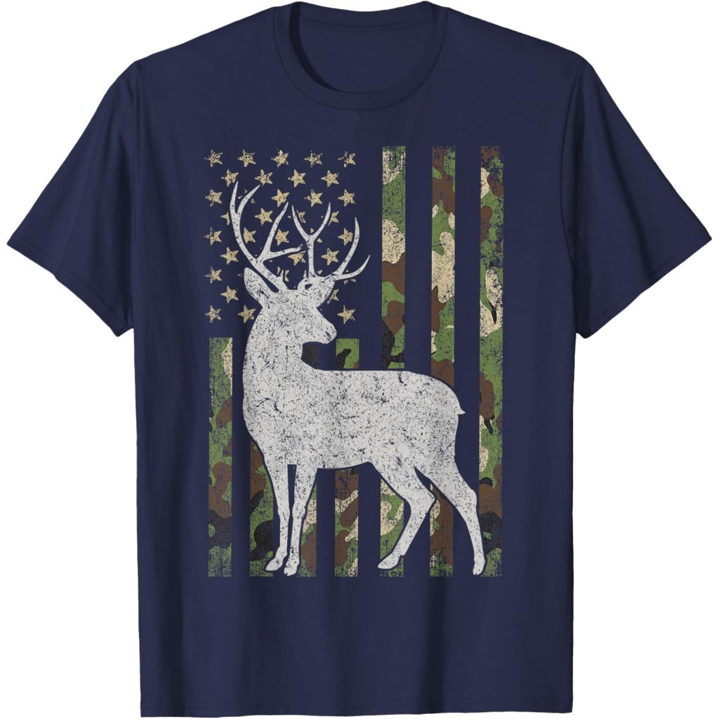Kaos Dewasa Whitetail Buck Deer Hunting American Camouflage USA Flag T-Shirt Fashion Baju Atasan Ana