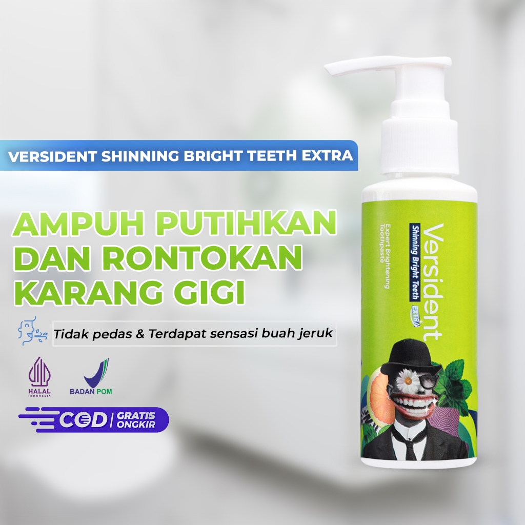 Versident Shining Bright Teeth Original Pasta Pemutih Gigi, Pembersih Plak, Anti Karang Gigi. Halal