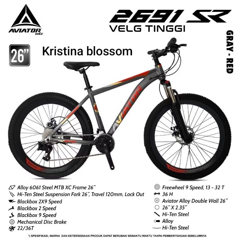 Sepeda MTB gunung  26 inch 27.5 inch aviator 3691 SR Velg tinggi Bandung