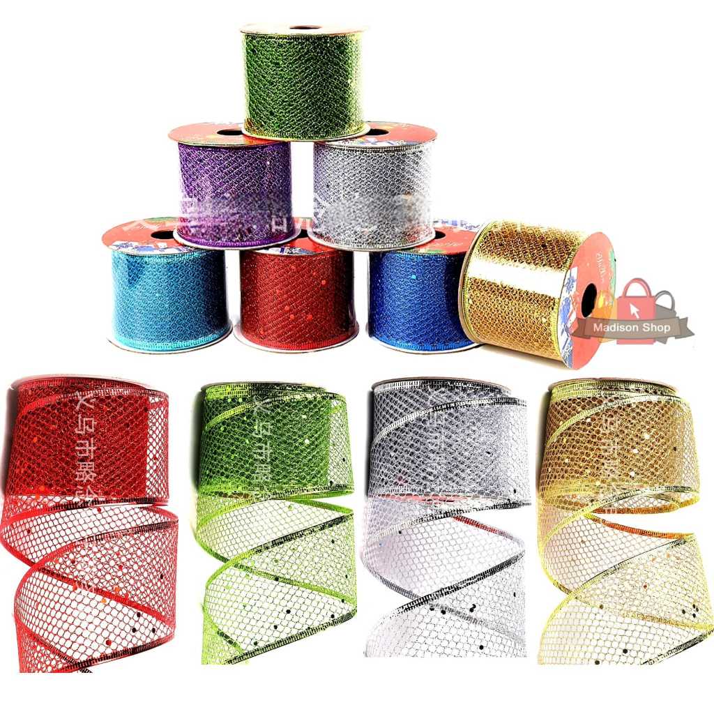 

DEKORASI NATAL HIASAN PITA PARCEL NATAL AKSESORIES POHON PITA DIY GLITER MERRY CHRISTMAS