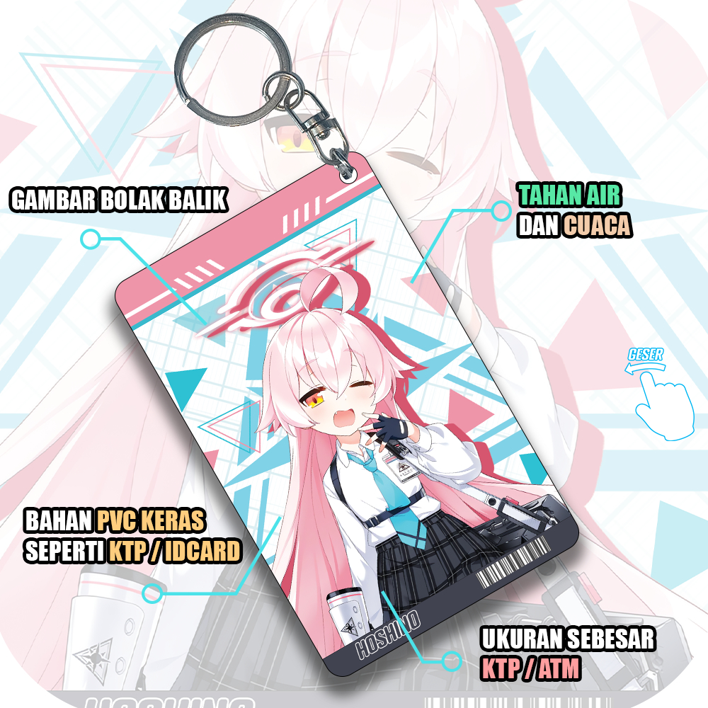 Gantungan Photocard/ID card Hoshino Blue Archive, Gantungan Kunci PVC Photocard Anime Game
