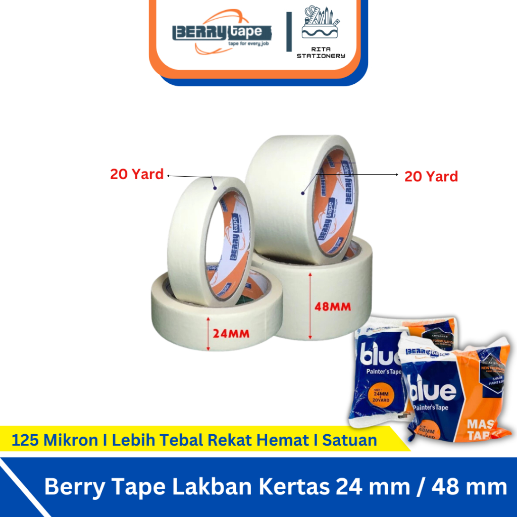 

Berry Masking Tape / Lakban Kertas 24 /48 MM x 20 Yard Seperti Nachi - Satuan