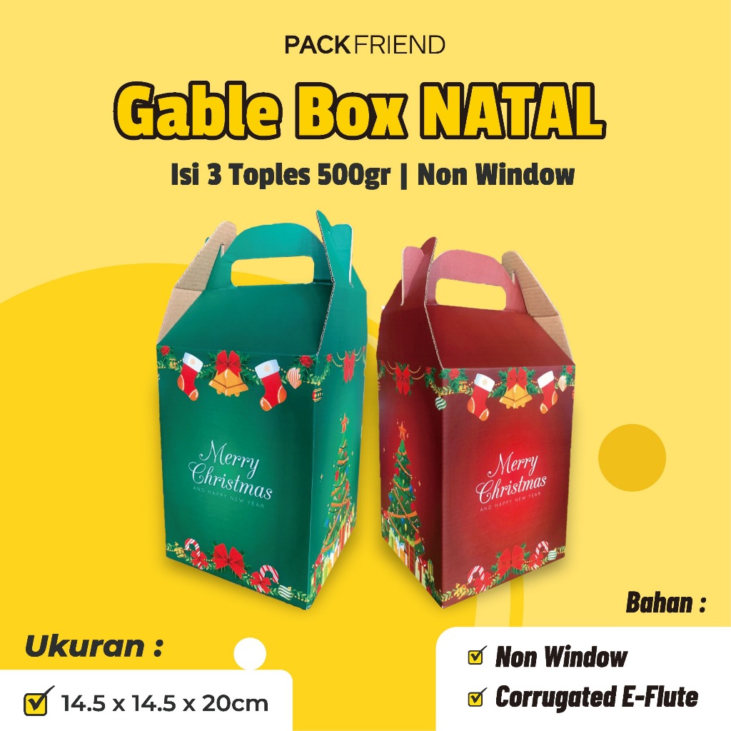 

Box Natal Christmas 14.5x14.5x20 cm/ Box Jinjing 3 Toples 500gr NON WINDOW/ Parcel Natal Kue Kering/ Dus Box Hampers Natal/Gable Box Hampers
