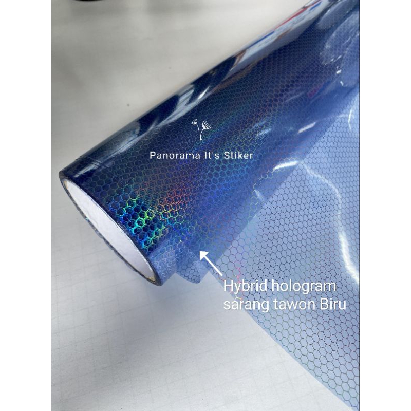 Skotlet hybrid sarang tawon biru/ sticker motor hologram headlam transparan