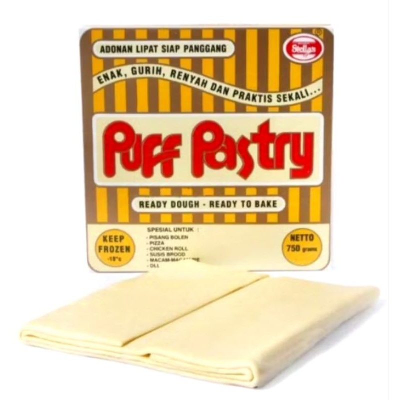 

Stella Puff Pastry instan / ready to bake dough adonan kulit pastry beku (frozen) untuk pisang bolen, zuppa soup, chicken roll, pie, eggtart, picnic roll stella's