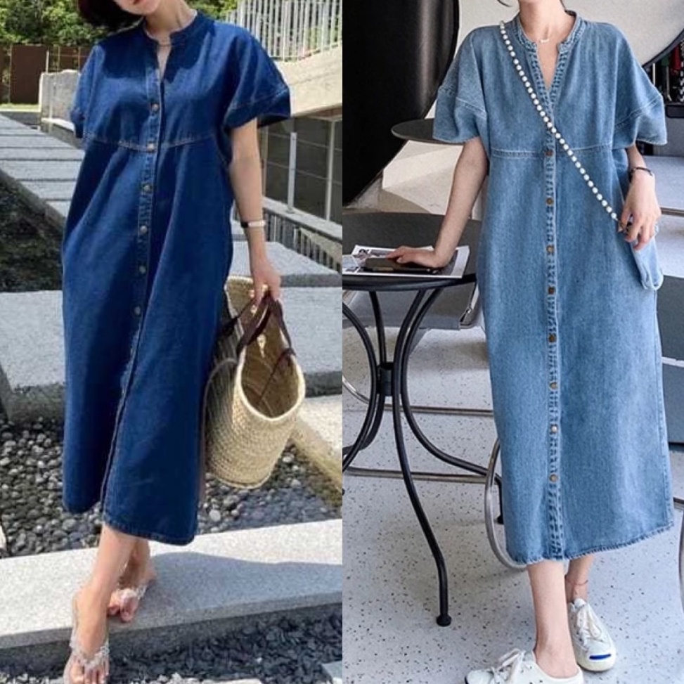 Paling Diminati Uxuclo Dres Buttons Matt Denim Jeans Premium Lengan PendekDres Pesta Denim Wanita