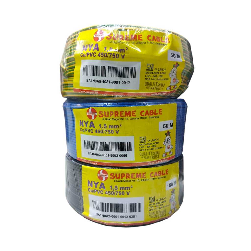 Supreme Kabel NYA 1.5  tunggal / engkel 50Meter Jual Per Roll (Pilih Varian)