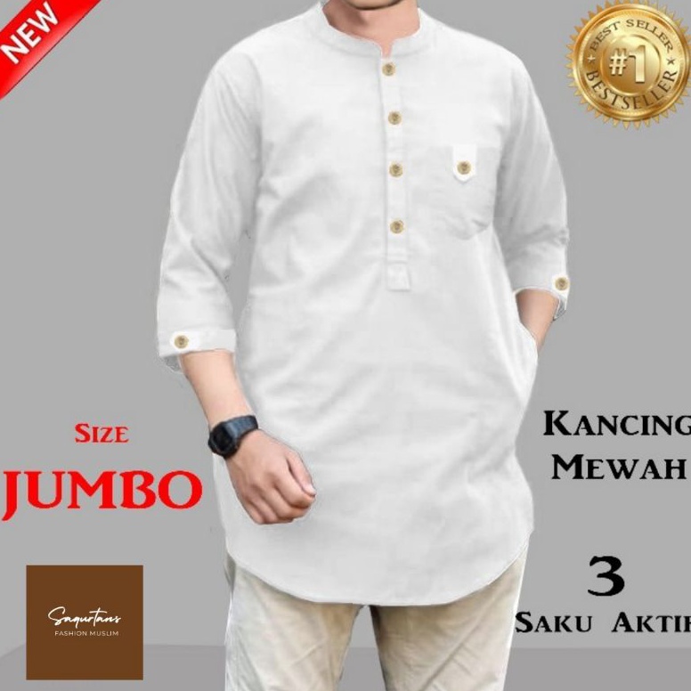 Modern Baju Koko Qurta Muslim Trikhan JUMBO Pria Kancing Mewah