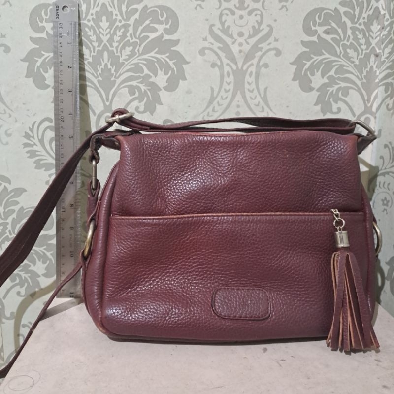 Tas wanita kulit asli lokal maroon preloved