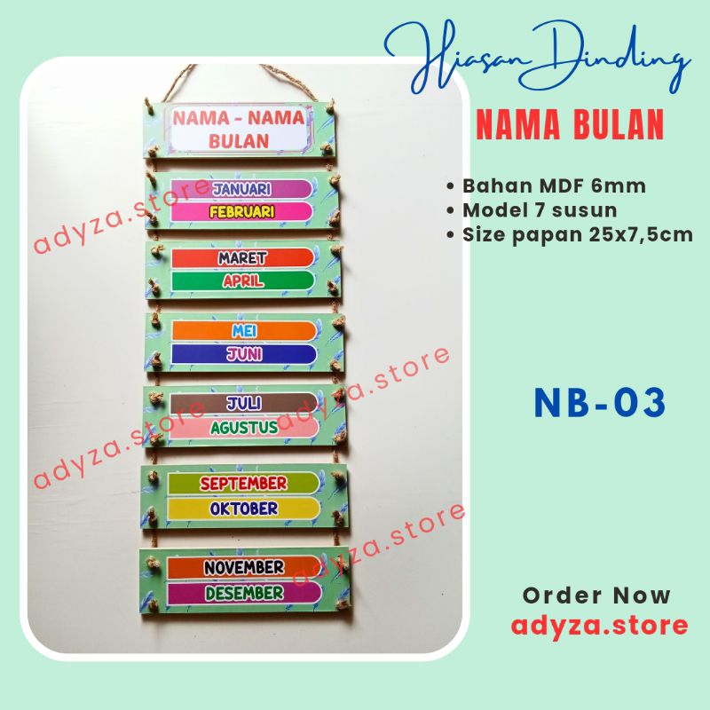 adyza hiasan dinding Nama Bulan