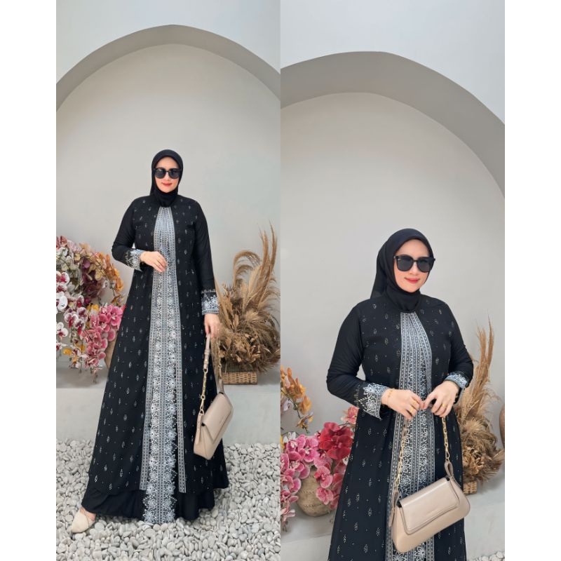 GAMIS ABAYA TURKEY BORDIR ANJANI SILVER MEWAH