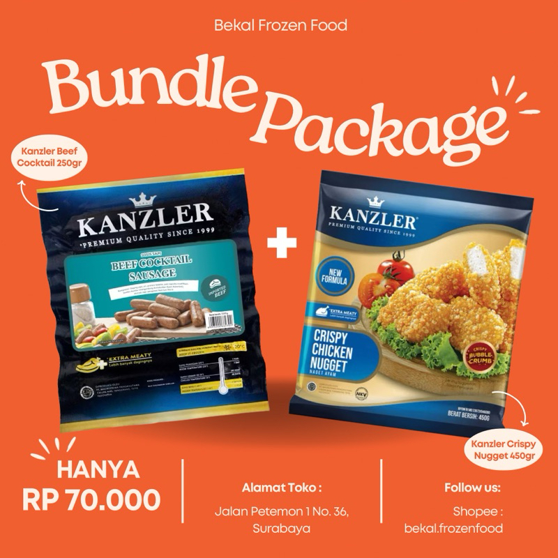 

Paket Kanzler Nugget Crispy 450gr dan Kanzler Beef Cocktail Sosis 250gr