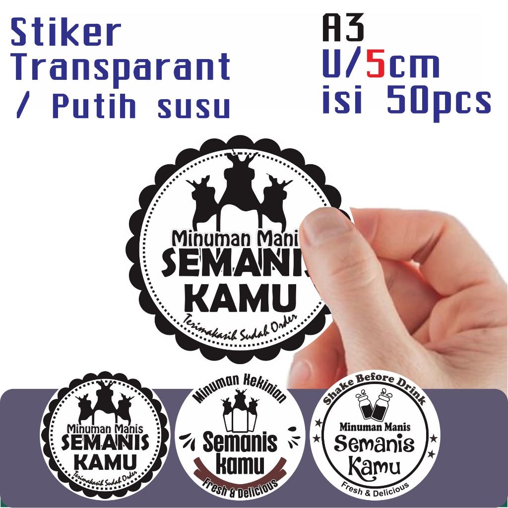 

Stiker VIRAL ISI 50pcs STIKER MINUMAN SEMANIS KAMU UNTUK BOTOL ALMOND 250ML