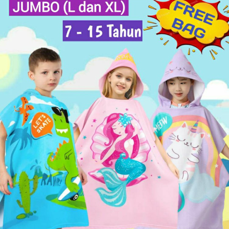 Serbu Produk HANDUK PONCO JUMBO ANAK USIA 6 7 8 9 1 11 12 13 TAHUN HANDUK RENANG HOODIE KARAKTER SIZ