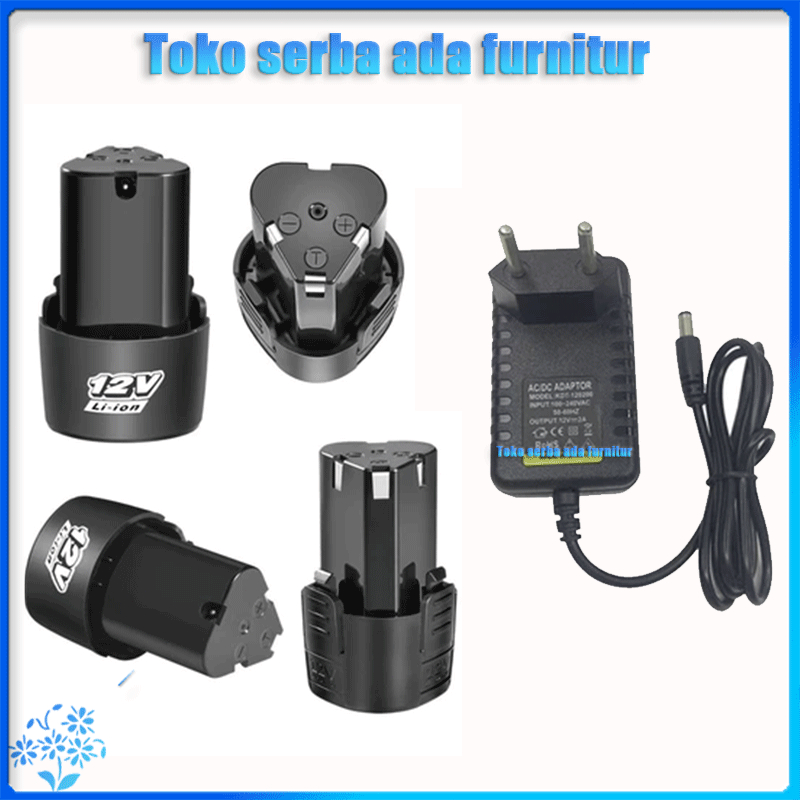 Baterai Mesin Bor Cas 12 Volt 1300mAh Cordless Drill+Charger/baterai lithium yang dapat diisi ulang 